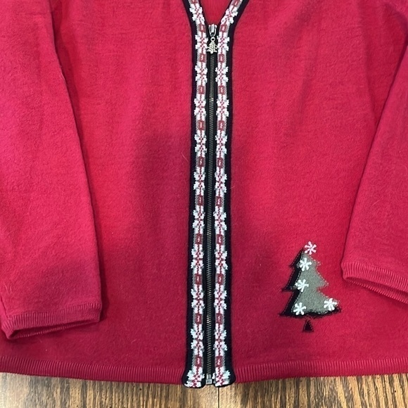 Vintage 100% Wool Christmas Woolwich Red Zipper Cardigan Embroidered Details XL - Picture 10 of 11